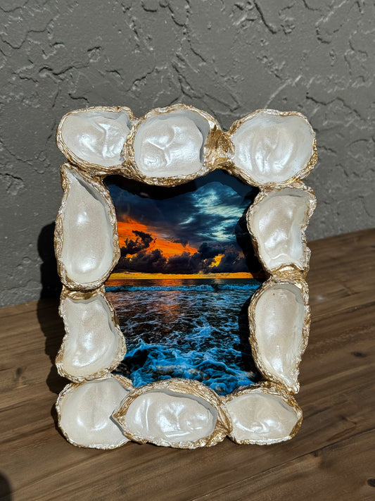 Moody Sunrise in Gold Rimmed Oyster Shell Frame